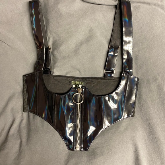 Dolls Kill - Club Exx - Oil Slick Harness Top - Underbust Crop - Picture 2 of 5
